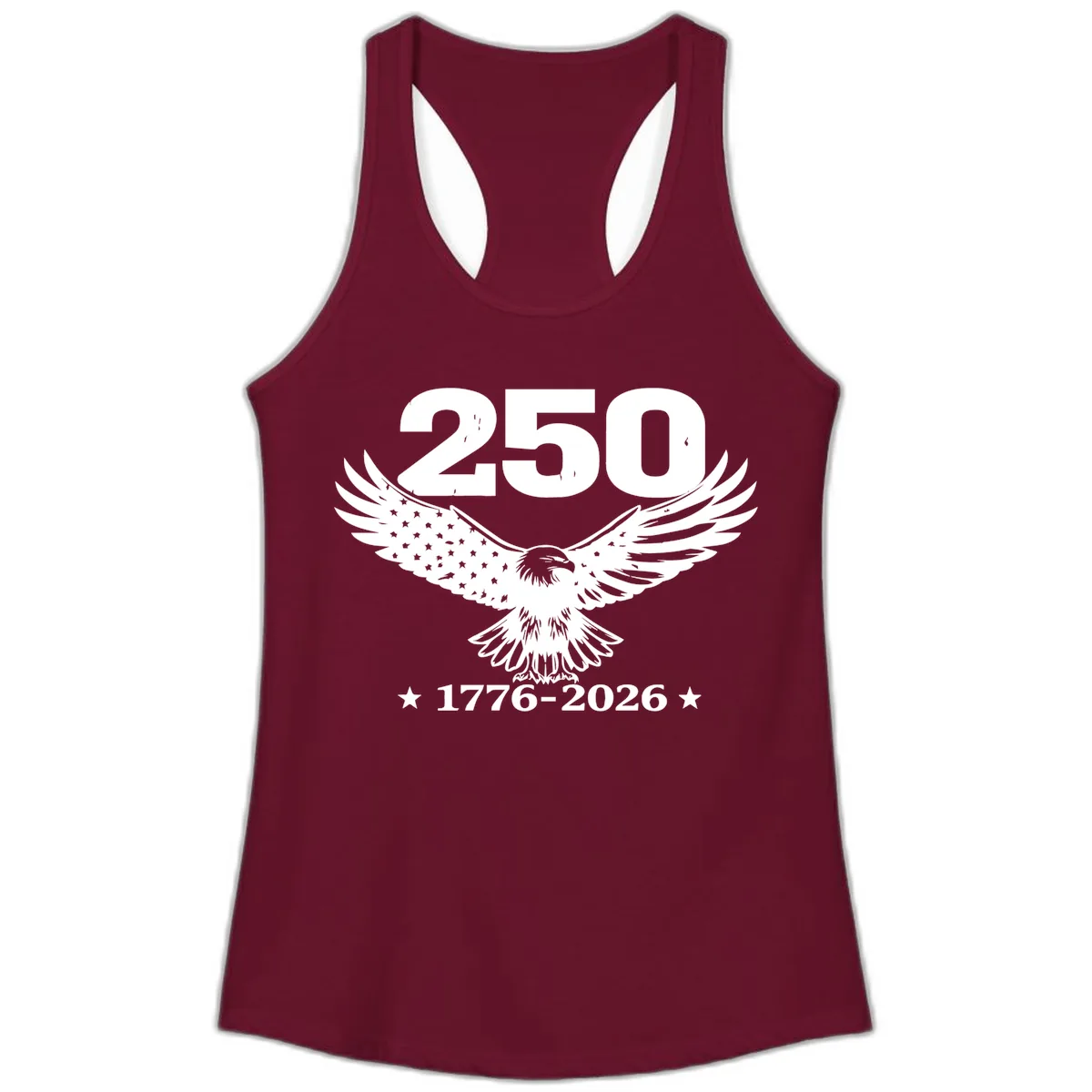 America 250th Anniversary Eagle Design Ladies Tank in Solid Cardinal Red